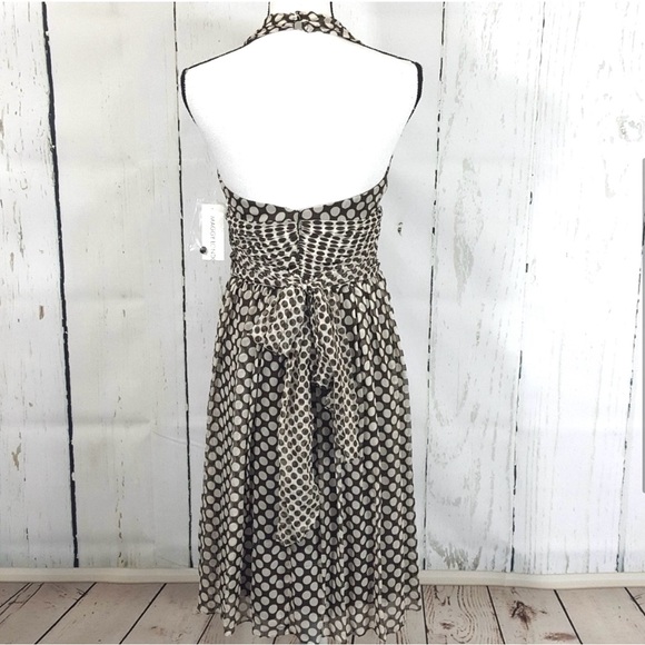 NWT NEW Silk Sz 6 Maggie London halter polka dot white brown midi dress Medium - Picture 4 of 14